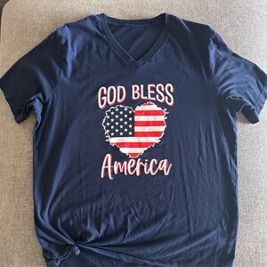 God Bless America Navy V-Neck Short Sleeve Tee